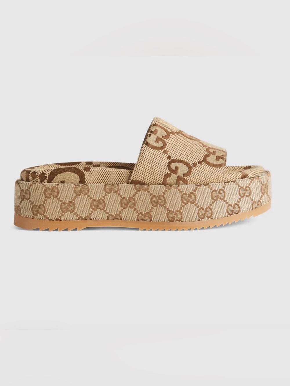 Gucci Camel & Ebony GG Canvas Platform Slides - Picture 2 of 15